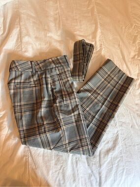 Aritzia Plaid High-Rise Trousers in Gray and Brown